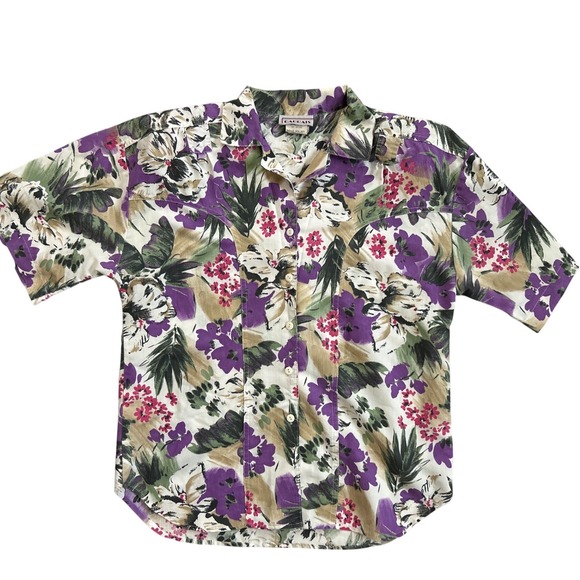 Cabrais Tops - Vintage CABRAIS 80's Floral Print Button Down Shirt Women Short Sleeve 12